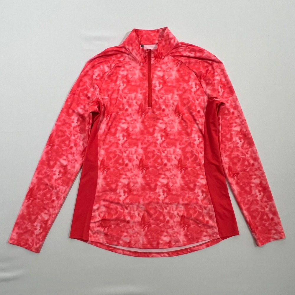 Adidas Pullover Quarter-Zip Marbled Pattern Red White‎ Activewear Womens Size M